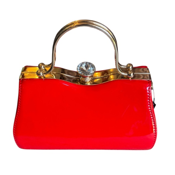 la tiere Handbags - Red La Terre crossbody and evening purse with jeweled clasp New